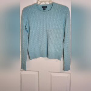 Griffen L Mint Green  100% CASHMERE Cable Knit Lngslve Women’s Sweater